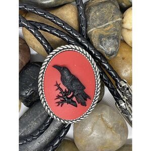 Wedding Steampunk Gothic Raven Black Crow red Bolo Lariat Tie Y Necklace Rock